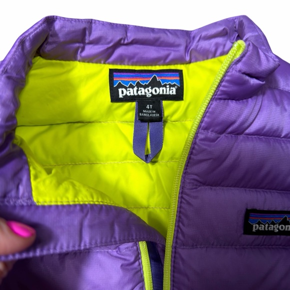 Patagonia Toddler Purple & Lime Green Puffer Vest - Picture 3 of 6
